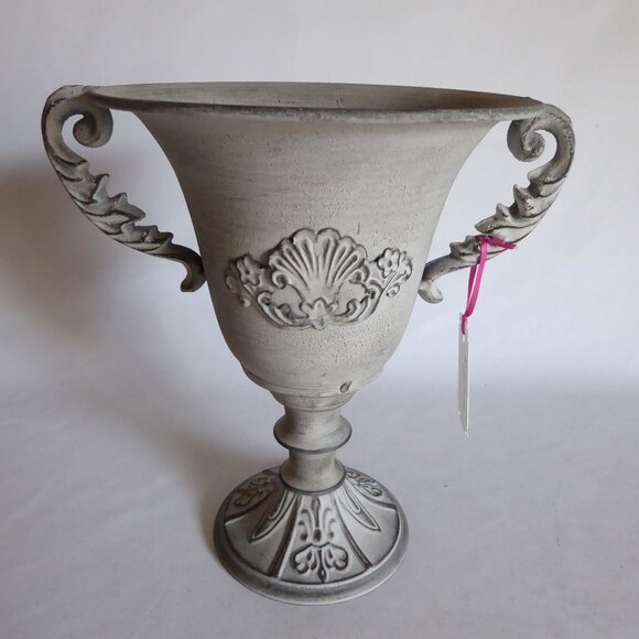 NEW SHABBY CHIC HANDLED DISTRESSED METAL URN VASE - Picture 6 of 10